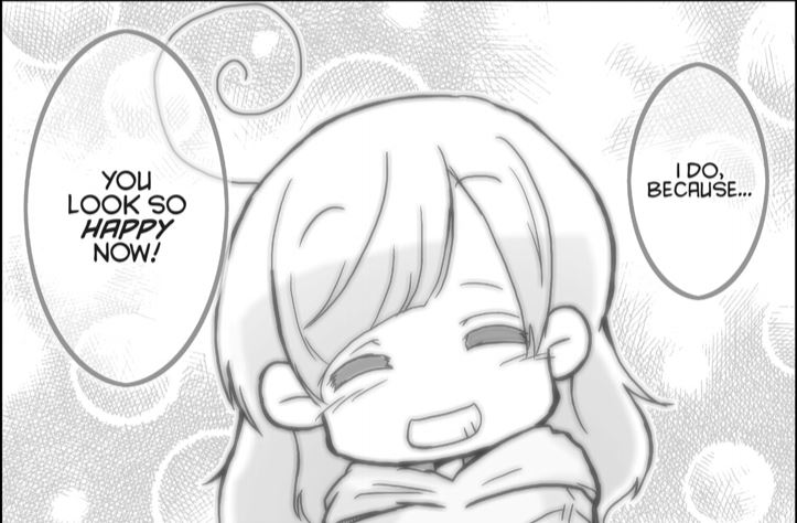 A smiling Chii as her friend says she looks so happy now